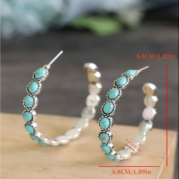 NEW Turquoise hoop earrings western style earrings boho chic jewelry, trendy - Picture 6 of 7